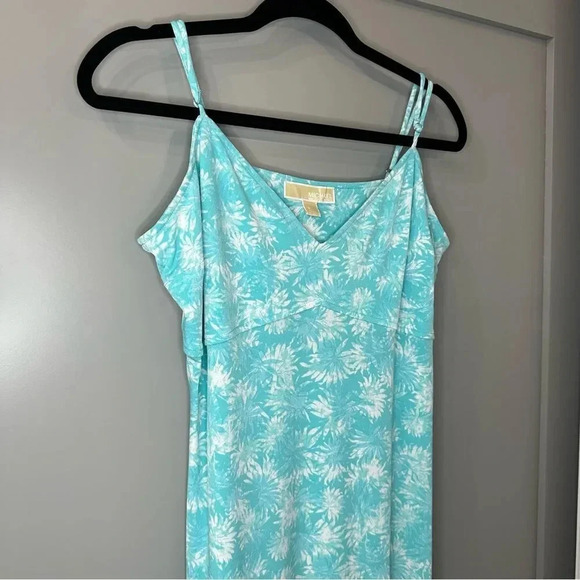 NWT MICHAEL Michael Kors Floral Print Dress Light Blue Petite Large - Picture 6 of 6